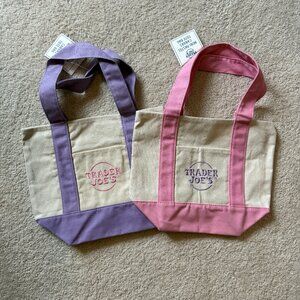 Trader Joe's Mini Totes - Set of 2 (Purple & Pink on White)
